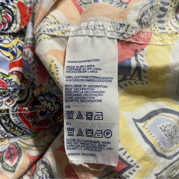 Tommy Hilfiger Blue Orange Paisley Print Tie Cap Sleeve Button Up - Picture 5 of 5